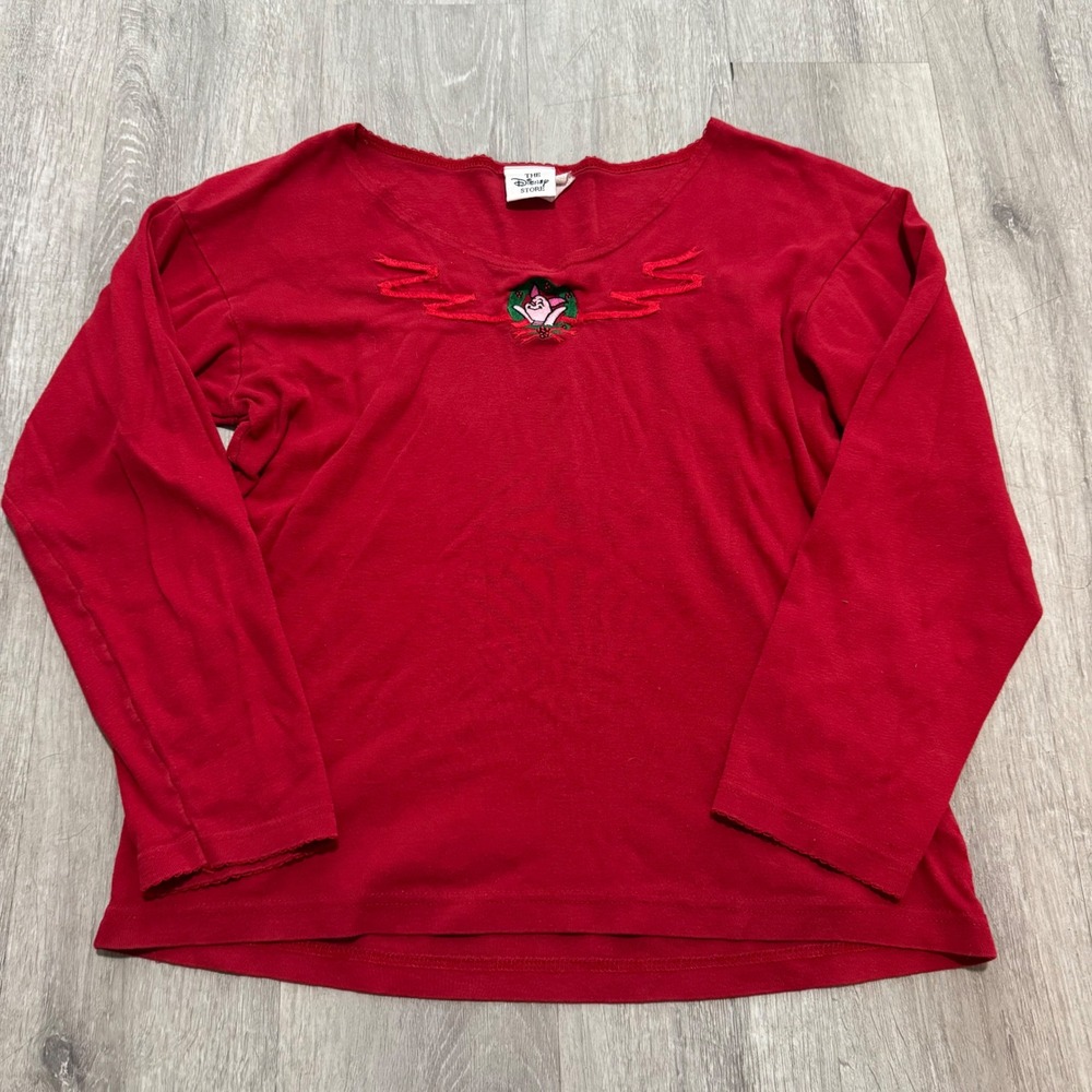 Disney Store Women Red Piglet Wreath Christmas Long Sleeve Top XL Vintage 90's